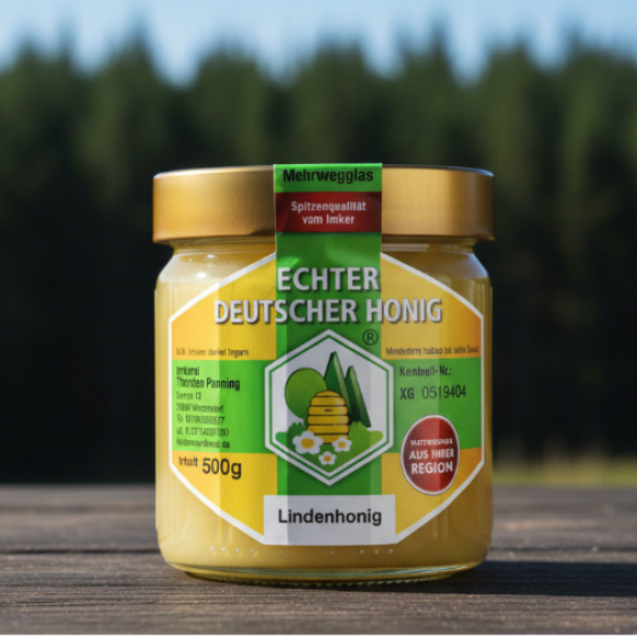 Lindenhonig im Glas - würziger regionaler Honig mit charakteristischem Aroma